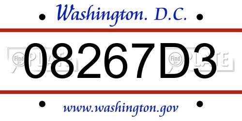 08267D3 District Of Columbia License Plate