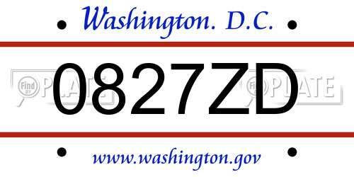0827ZD District Of Columbia License Plate