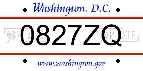 0827ZQ District Of Columbia License Plate