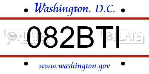 082BTI District Of Columbia License Plate