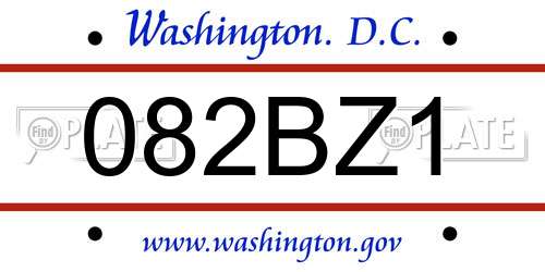 082BZ1 District Of Columbia License Plate