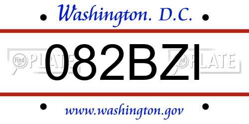 082BZI District Of Columbia License Plate
