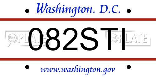 082STI District Of Columbia License Plate