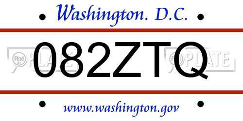 082ZTQ District Of Columbia License Plate