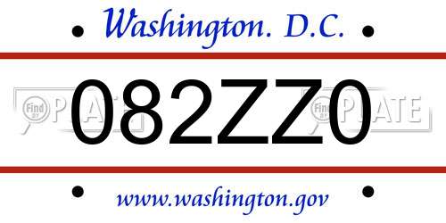 082ZZ0 District Of Columbia License Plate