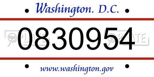 0830954 District Of Columbia License Plate