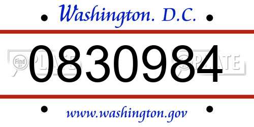 0830984 District Of Columbia License Plate