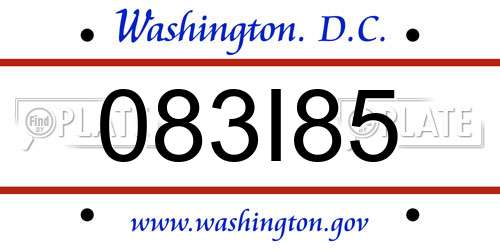 083I85 District Of Columbia License Plate