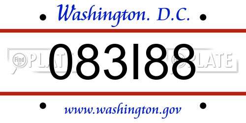 083I88 District Of Columbia License Plate