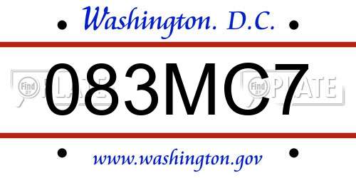 083MC7 District Of Columbia License Plate