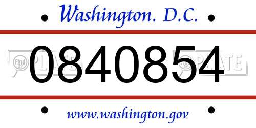0840854 District Of Columbia License Plate