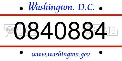 0840884 District Of Columbia License Plate