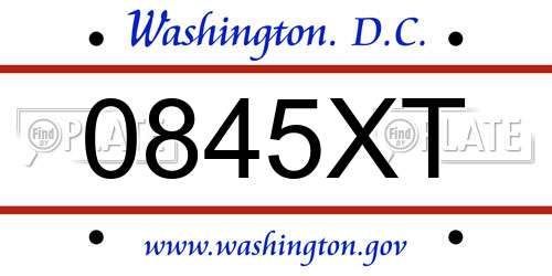 0845XT District Of Columbia License Plate