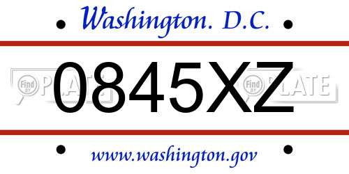 0845XZ District Of Columbia License Plate