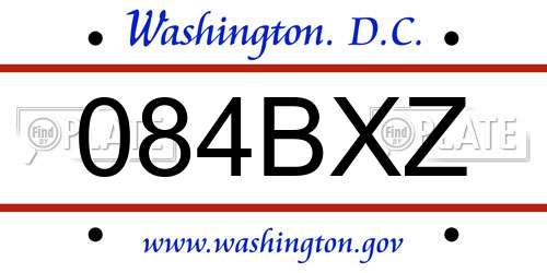 084BXZ District Of Columbia License Plate