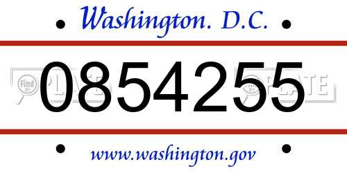 0854255 District Of Columbia License Plate