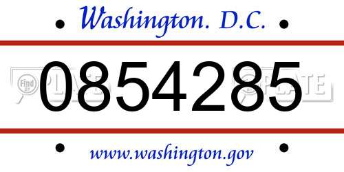 0854285 District Of Columbia License Plate