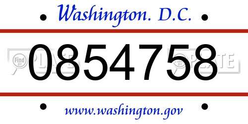 0854758 District Of Columbia License Plate