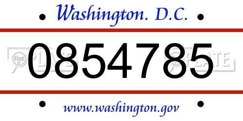 0854785 District Of Columbia License Plate
