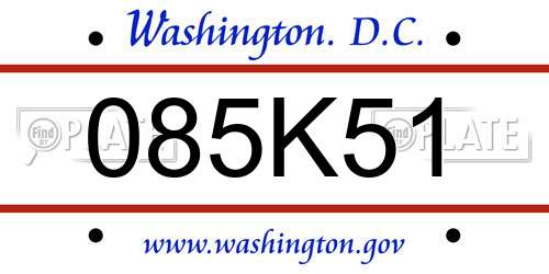 085K51 District Of Columbia License Plate