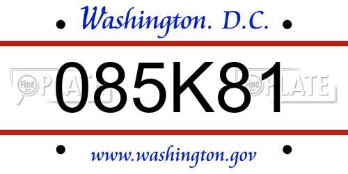 085K81 District Of Columbia License Plate