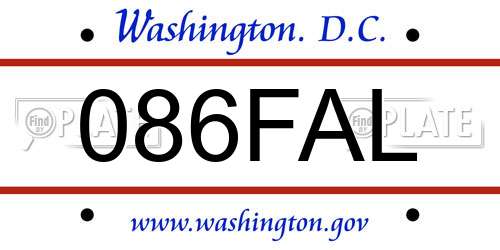 086FAL District Of Columbia License Plate