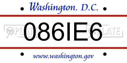 086IE6 District Of Columbia License Plate