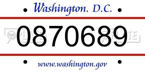 0870689 District Of Columbia License Plate
