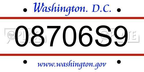 08706S9 District Of Columbia License Plate