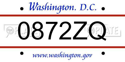 0872ZQ District Of Columbia License Plate