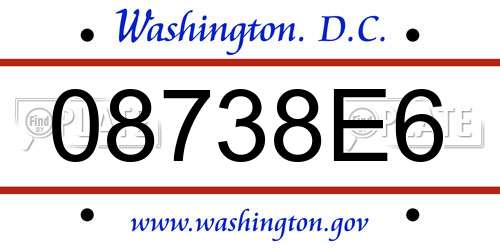 08738E6 District Of Columbia License Plate