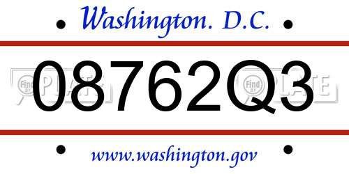 08762Q3 District Of Columbia License Plate