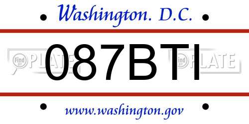 087BTI District Of Columbia License Plate
