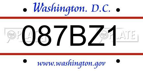 087BZ1 District Of Columbia License Plate