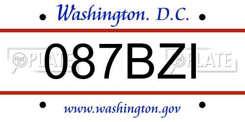 087BZI District Of Columbia License Plate