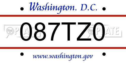 087TZ0 District Of Columbia License Plate