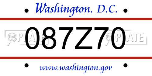 087Z70 District Of Columbia License Plate