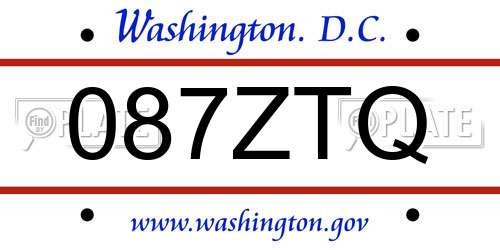 087ZTQ District Of Columbia License Plate