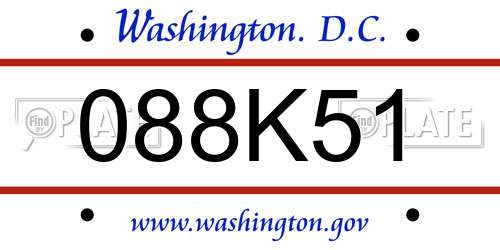 088K51 District Of Columbia License Plate