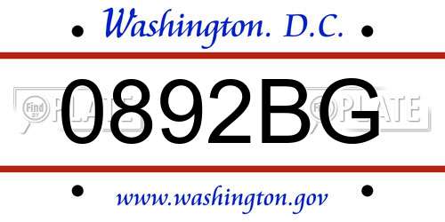 0892BG District Of Columbia License Plate