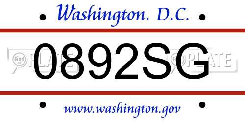 0892SG District Of Columbia License Plate