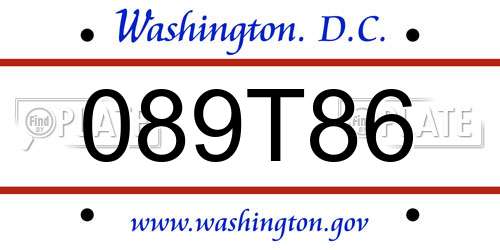 089T86 District Of Columbia License Plate