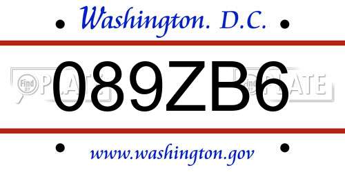 089ZB6 District Of Columbia License Plate