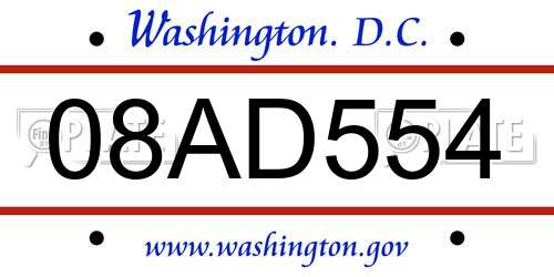 08AD554 District Of Columbia License Plate