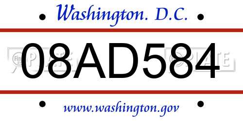 08AD584 District Of Columbia License Plate