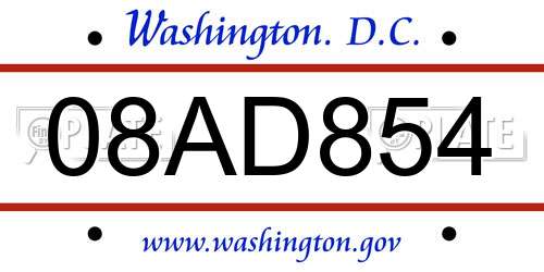 08AD854 District Of Columbia License Plate