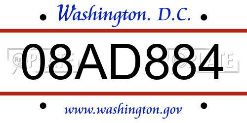 08AD884 District Of Columbia License Plate