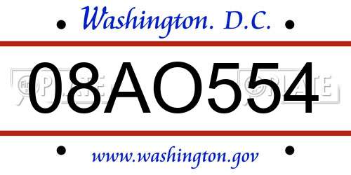 08AO554 District Of Columbia License Plate