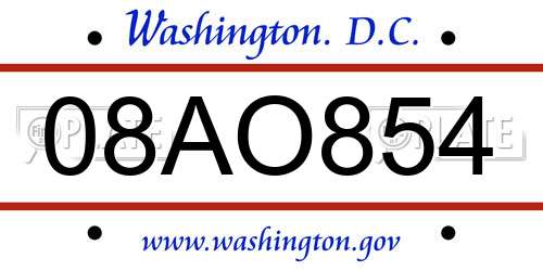 08AO854 District Of Columbia License Plate