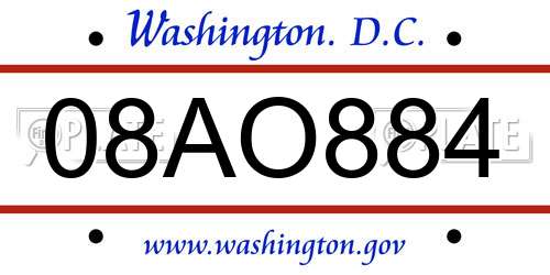 08AO884 District Of Columbia License Plate
